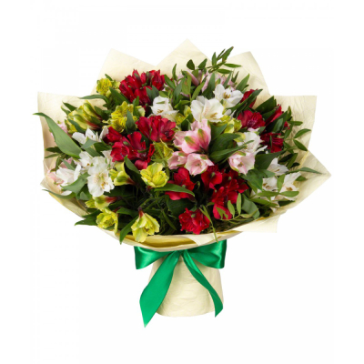 Букет «Теплые чувства» – разноцветные альстромерии с нежным посылом Видное Московская область