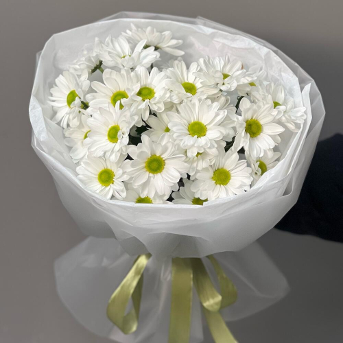 Букет «Ромашковый» – нежные белые хризантемы в деревенском стиле Видное Московская область